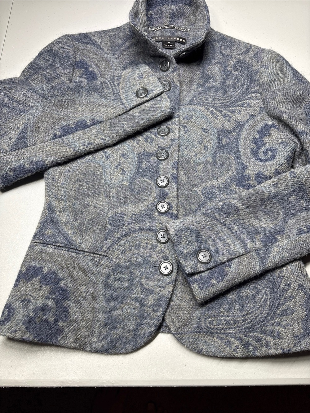 Ralph Lauren Black Label Paisley Print Shacket Made In USA Size 6 100% Wool - Picture 1 of 10